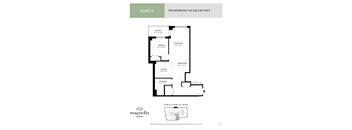 a floor plan of one bedroom unit with a bathroom and a balcony
